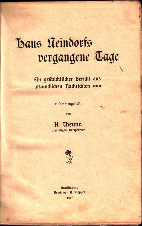 Innenseite der Chronik von Hausneindorf, aus dem Jahr 1907.